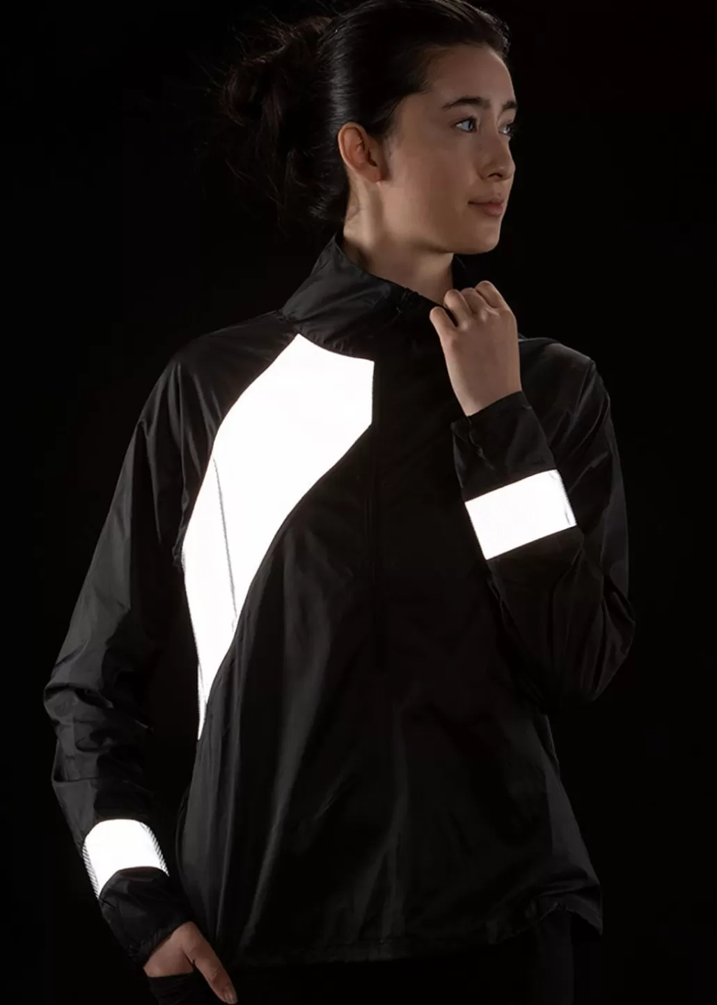 Oiselle Firecracker Reflective Half Zip Black New